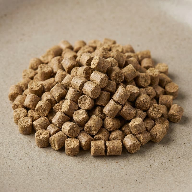 Dark granulated organic fertilizer pellets